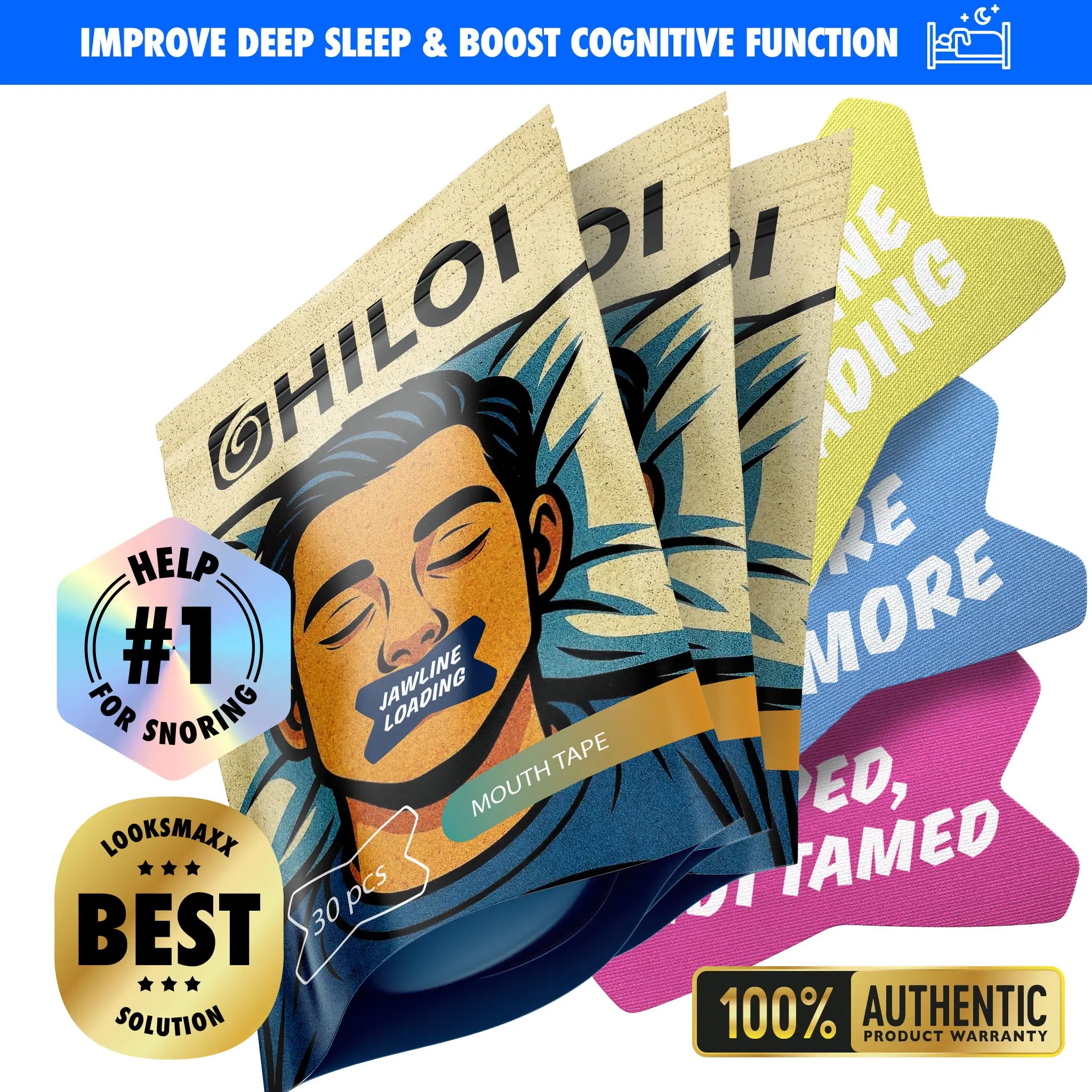 Hiloi Mouth Tape for Better Sleep, Breathing & Snoring Relief – Natural Sleep Aid, Improves Nasal Breathing, Comfortable & Secure, Hypoallergenic, Prevents Dry Mouth, Reduces Snoring, Sleep Support for Men & Women, Promotes Healthier Rest & Relaxation