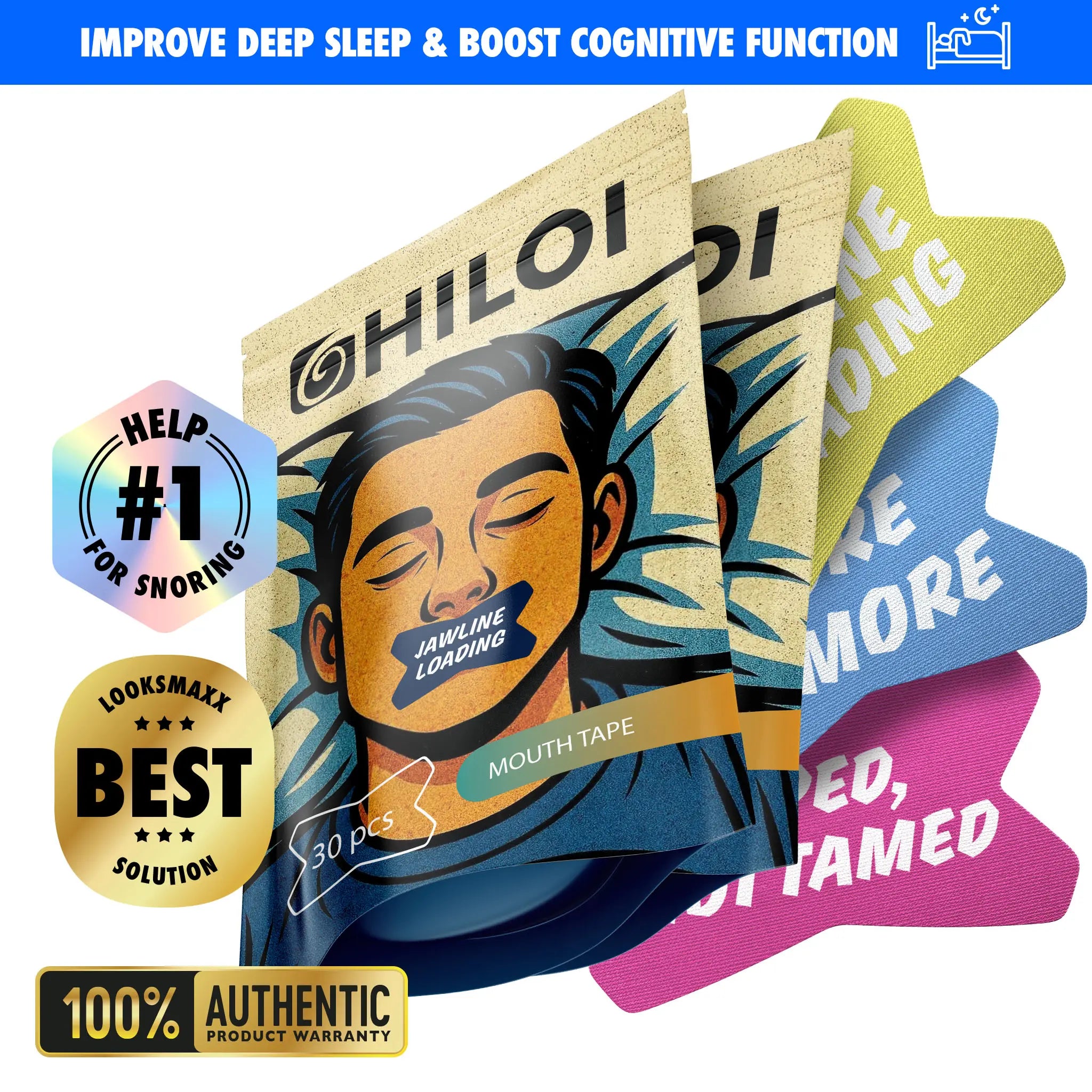 Hiloi Mouth Tape for Better Sleep, Breathing & Snoring Relief – Natural Sleep Aid, Improves Nasal Breathing, Comfortable & Secure, Hypoallergenic, Prevents Dry Mouth, Reduces Snoring, Sleep Support for Men & Women, Promotes Healthier Rest & Relaxation