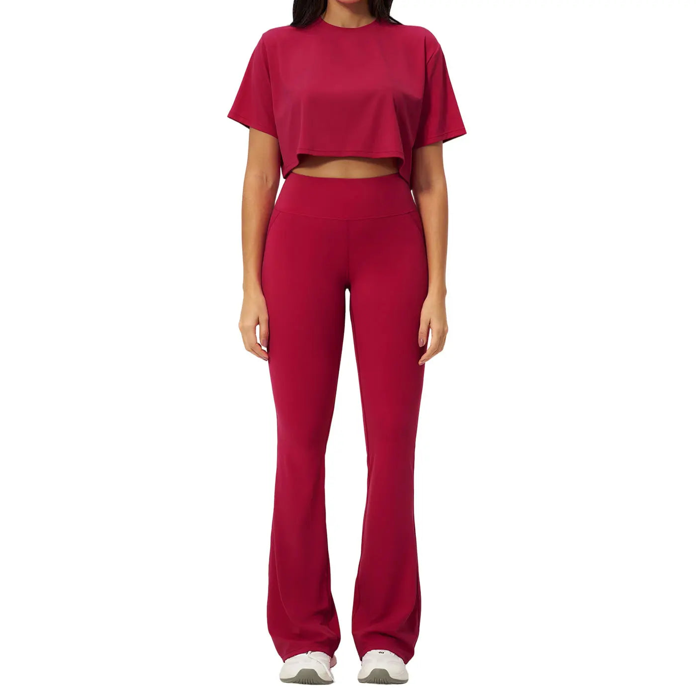 Tenwolf Women’S Yoga Outfit Short Sleeve Set, Form-Fitting Quick-Dry Long Pants Fitness Wear, High-Intensity Sports Set