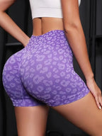 Women's High Waist Leopard Print Yoga Shorts