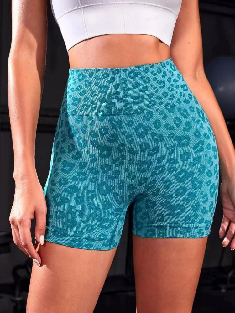 Women's High Waist Leopard Print Yoga Shorts