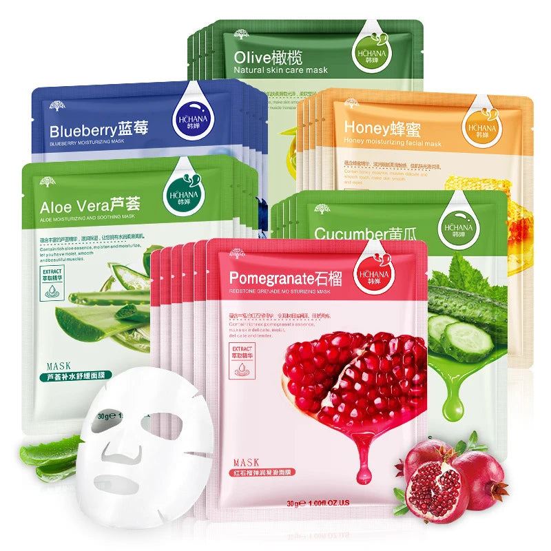 Korean Hydrating Fruit Face Masks — 30 Pcs