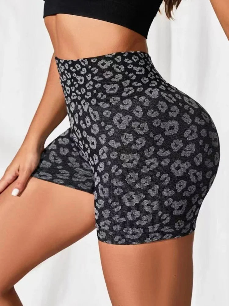 Women's High Waist Leopard Print Yoga Shorts